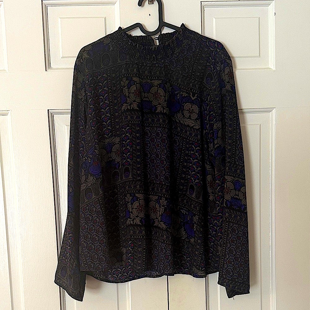 Allison Joy Black and Blue Patterned Blouse